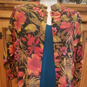 Chico's Sz 3 (XL)  Women's Hawaiian Floral Long Sleeve Button-up Blouse …